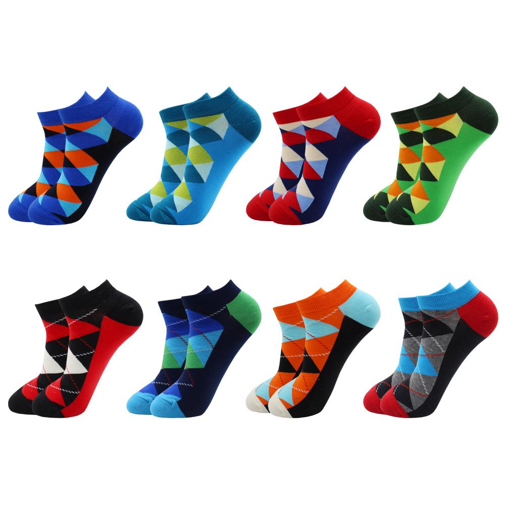 8 Pairs Funny Harajuku Casual Fashion Beer Grid Cotton Women and Men Ankle Socks
