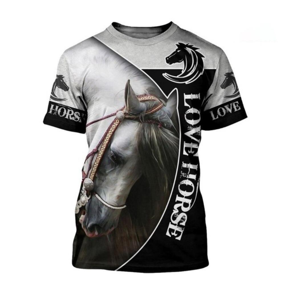 Summer Men's T-Shirt Funny Animal Print Running Horse Pattern Fashion Round Neck Short Sleeve Shirt Street Casual Oversized Top