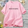JESUS IS KING Графические футболки Христианская футболка Воскресное служение Религиозная вера Футболка Хлопок Короткий рукав Женская одежда Топы