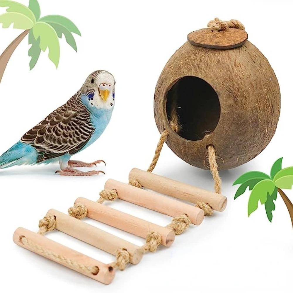 Natural Coconut Bird Cage with Ladder Hamster Cage Durable Parrot Hideout  Outdoor