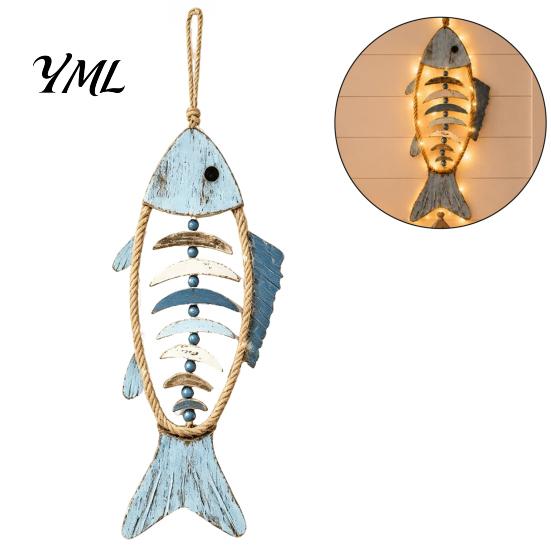 Adjustable LED Atmosphere Light Bohemian Wooden Fish Wall Decor With/without Lights, Coastal Retro Hanging Ornament Art for Bedroom Living Room