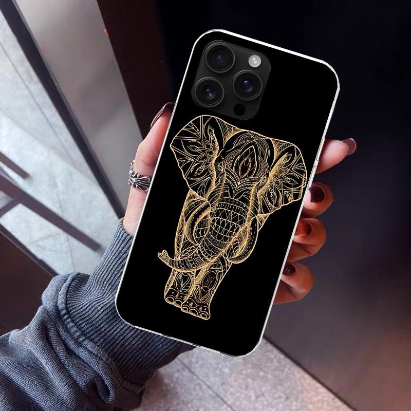 Elephant Mandala Aztec Phone Case For iPhone 17 Air 16 15 Pro Max 14 Plus 13 Mini 12 11 Cover 7 8 SE Silicone Shell Print Fundas