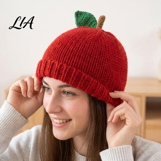 Adorable Fruit Design Beanies Women Knitted Hat, Cute Stretchy Cozy Winter Beanies, Sweet Warm Skull Cap for Girls Cold Weather Elastic Fit Headwear