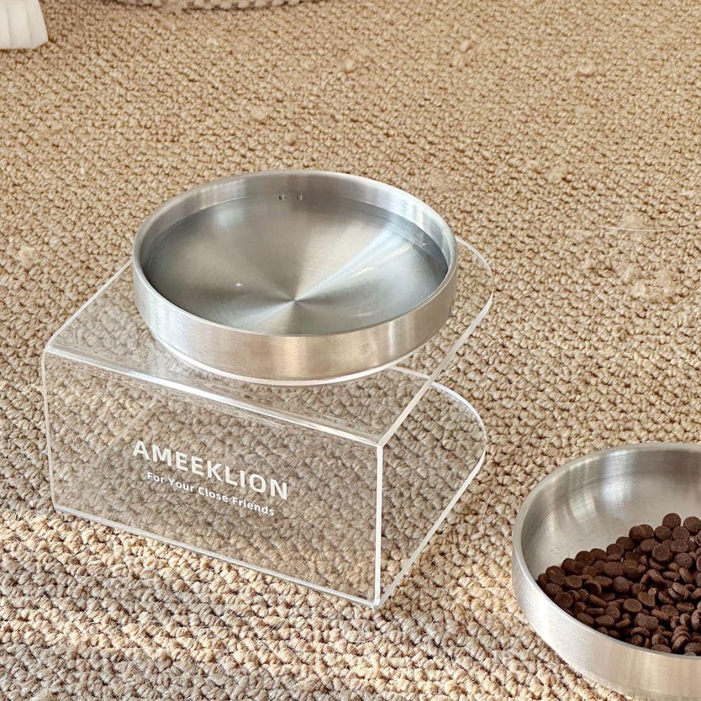 Cervical Protection Elevated Pet Bowl Acrylic Frame Stainless Steel Cat Bowl Dog Bowl Pet Feeding