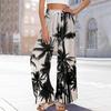 Women Summer Boho Palazzo Pants High Waist Wide Leg Rinting Casual Trousers With Pockets