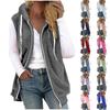 Women's Fashionable Solid Color Plush Zipper Pocket Hooded Sleeveless Loose Warm Vest Jacket