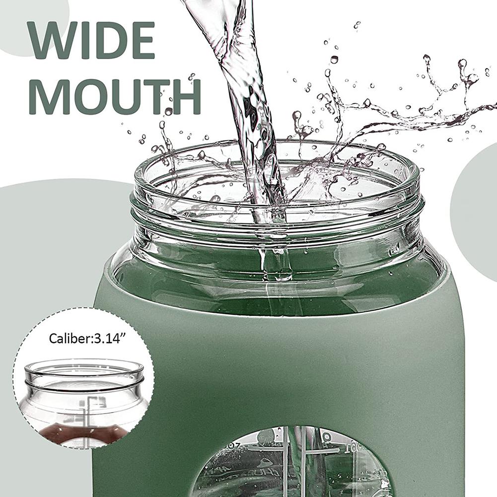 Borosilicate Glass Bottle With Time Marker Water Bottle Non-Slip Protective Silicone Sleeve Outdoor Hiking Travel Hydration Goal