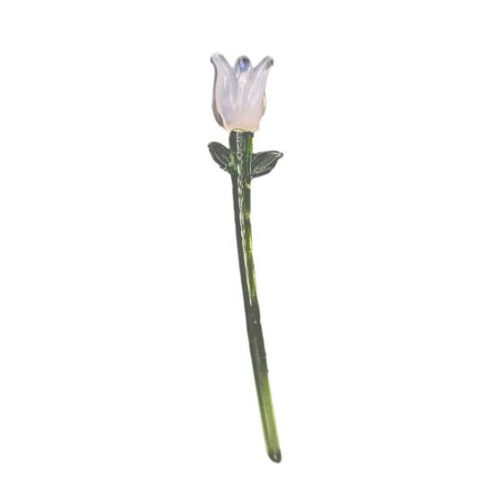 Стеклянное украшение в виде цветка ручной работы со стеблем, выдувная мини-фигурка цветочного растения, украшение для дома, гостиной, офисного стола, ваза для цветов