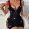 Women's Sexy Underwear Rhinestone Shiny Sleeveless Fishnet Clothes Bodystocking Lingerie