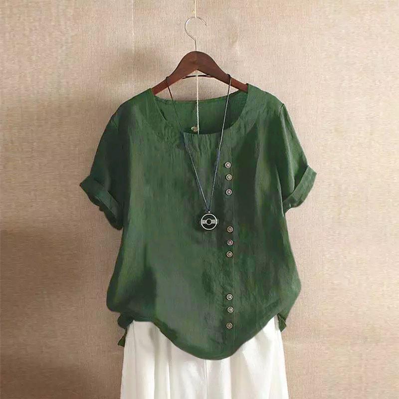 Cotton Linen T Shirt For Women With Loose Fit And Short Sleeves For Casual Wear