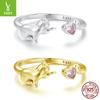 Pink Love Cat Open Ring, Sweet And Cute Animal S925 Sterling Silver Ring Ring.