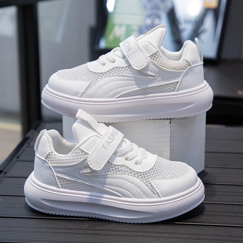 Весенне-летний стиль, детские белые туфли среднего и большого размера, кроссовки для мальчиков, спортивная обувь для девочек с мягкой нескользящей подошвой
