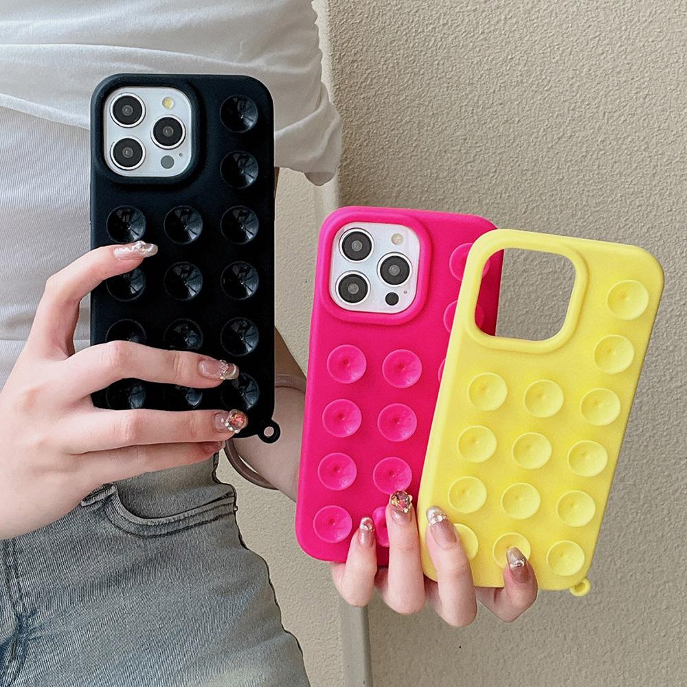 Suction Cup Soft Silicone Phone Case For iPhone 11 13 16 12 14 Pro 15 Pro Max Plus Anti-Slip Shockproof Bumper Candy Color Cover