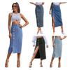 Women's Button Irregular Split Denim Skirt High Waisted Skirt Long Skirt for Women