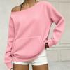 Women's Off Shoulder Knit Long Sleeve Sweatshirt with Pockets - Loose Fit Color Casual