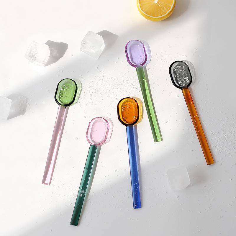 Long handled Scoop Glass Spoon Dessert Spoon Teaspoon high Borosilicate Spoon Coffee Tableware Gift Tea Spoons for Ice Cream4