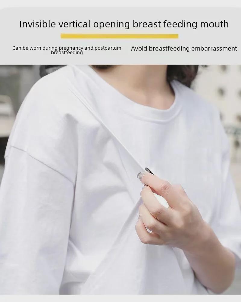 Модная летняя футболка для кормящих мам: Средняя длина, короткие рукава, боковые разрезы, универсально для стиля Hot Mom