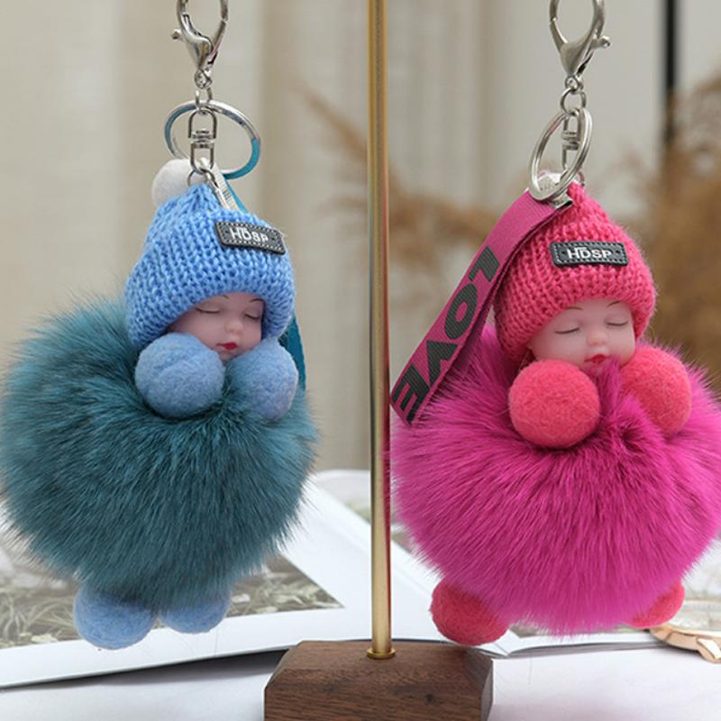 Милый плюшевый брелок для ключей Спящая кукла-младенец Плюшевая игрушка Kawaii Брелок для ключей Сумка Подвеска Детские игрушки Подарок на день рождения