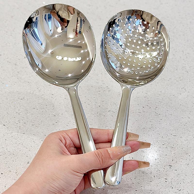 Stainless Steel Ladles For Serving Soup Rice Serving Spoon Drain Hole Heat Insulated Handle Kitchen Utensils For Daily Use