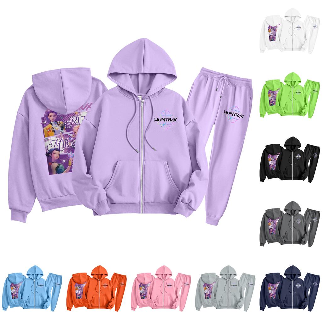 Детская мода Толстовка с капюшоном на молнии с длинными рукавами и спортивные штаны Однотонный комплект толстовки с карманами