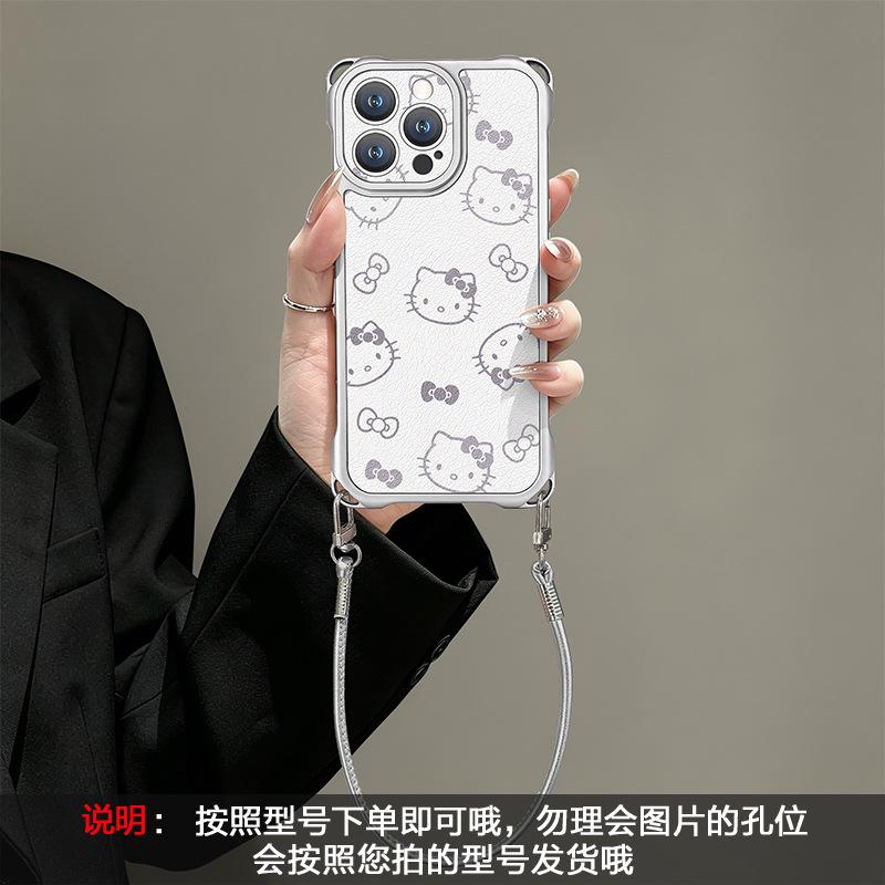 Cute cat suitable for iphone17promax iPhone case 15 four-corner lanyard 16 crossbody 14 bracket 13