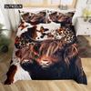 Комплект постельного белья с изображением коровы в горной местности, милый комплект постельного белья с цветочным рисунком, желтый подсолнух, покрывало из полиэстера с изображением животных