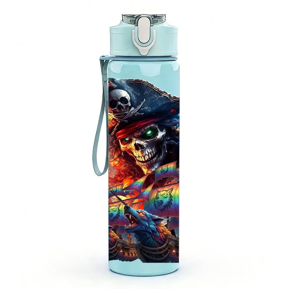 1PC Cyberpunk Robot Character Art Print 750ml Color Plastic Sports Water Bottle Leakproof Flip Straw Lid Suitable for Sports Office Home Use