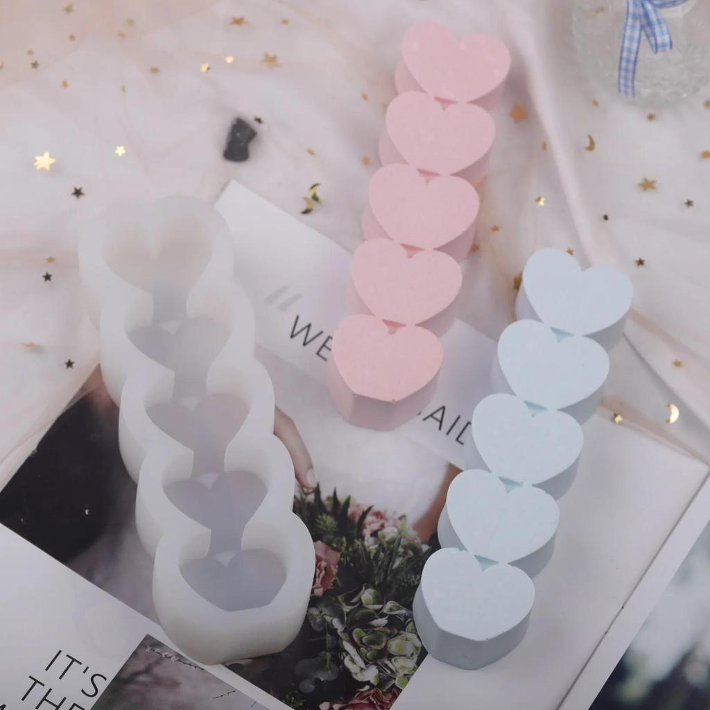 5 Holes Creative Love Shape Candle Mold Creative Baking Chocolate Korean Aromatherapy Mousse Cake Silicone Molds Accessories