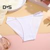 Women Panties Hollow Out Thread Solid Color Low Waist Small Hoop Decor Bikini Panties Elastic Cotton Underpants for Daily Wear And Home Sleep