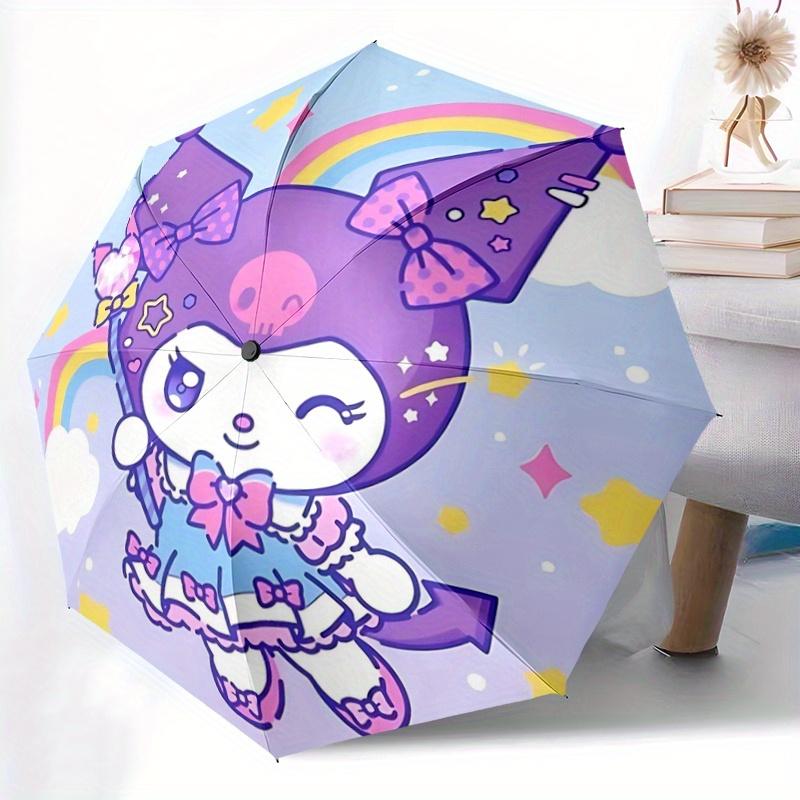 1pc Rainbow Kuromi Durable Cartoon Folding Umbrella, Portable 3-Fold Compact Umbrella for Men and Women, Suitable for Travel or Daily Use.V078