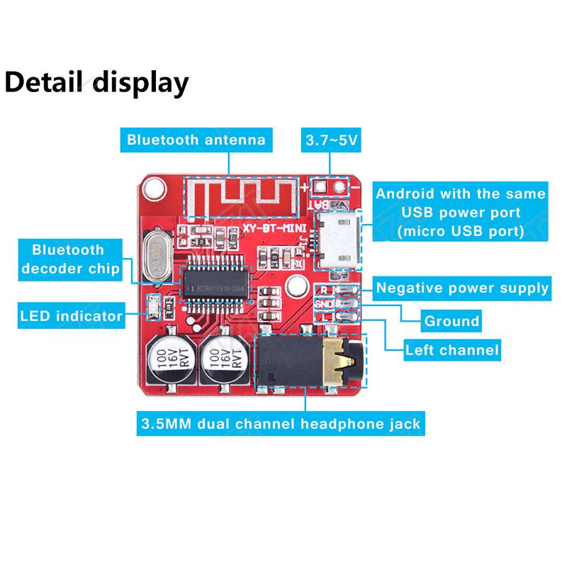 XY-BT MP3 Bluetooth Decoder Board Bluetooth 4.1 Lossless Stereo Audio Receiver Module 3.7V-5V Micro USB Car Speaker Modification Amplifier Board