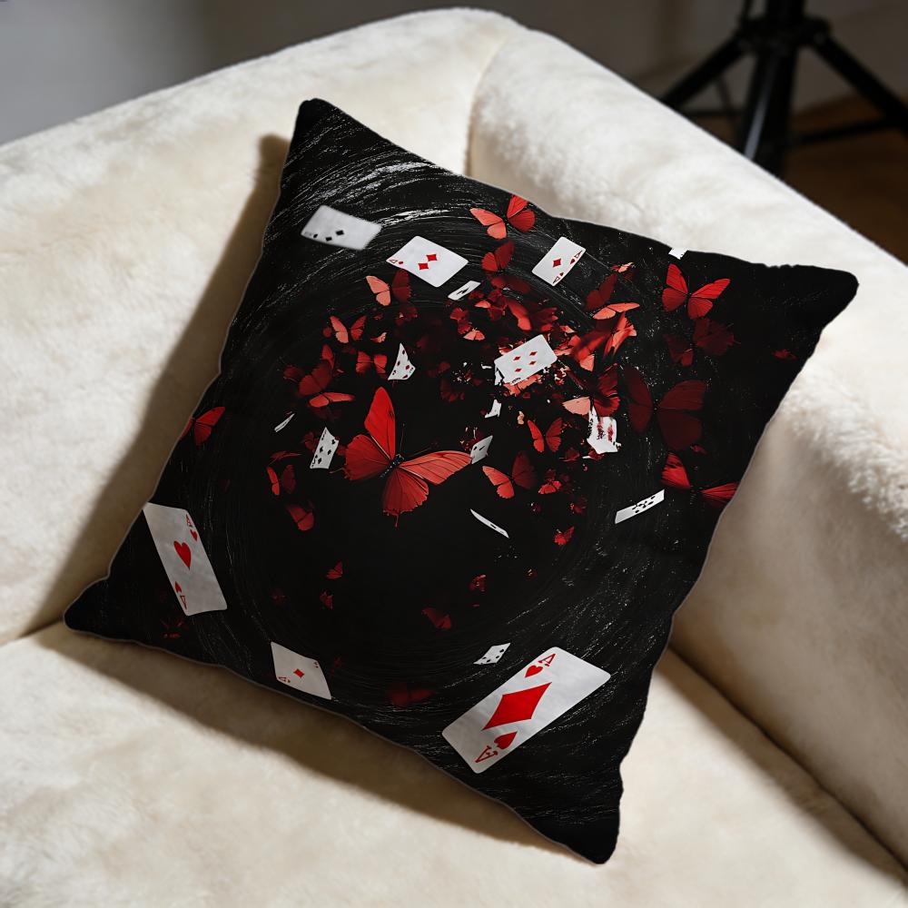 Butterfly Playing Cards Cushion Cover Soft Decorative Pillow Case Suitable for Bedroom Sofa Car Travel Use