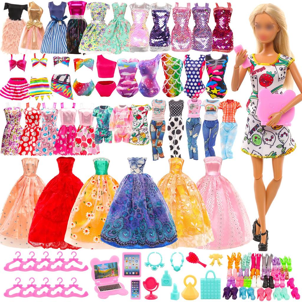 Barwawa Doll Clothes 30cm Doll Clothes Doll Dresses 52 Sets 3 Clothes 14 Dresses 3 Swimsuits 10 Pairs Shoes Computer Hanger and 22 Accessories for