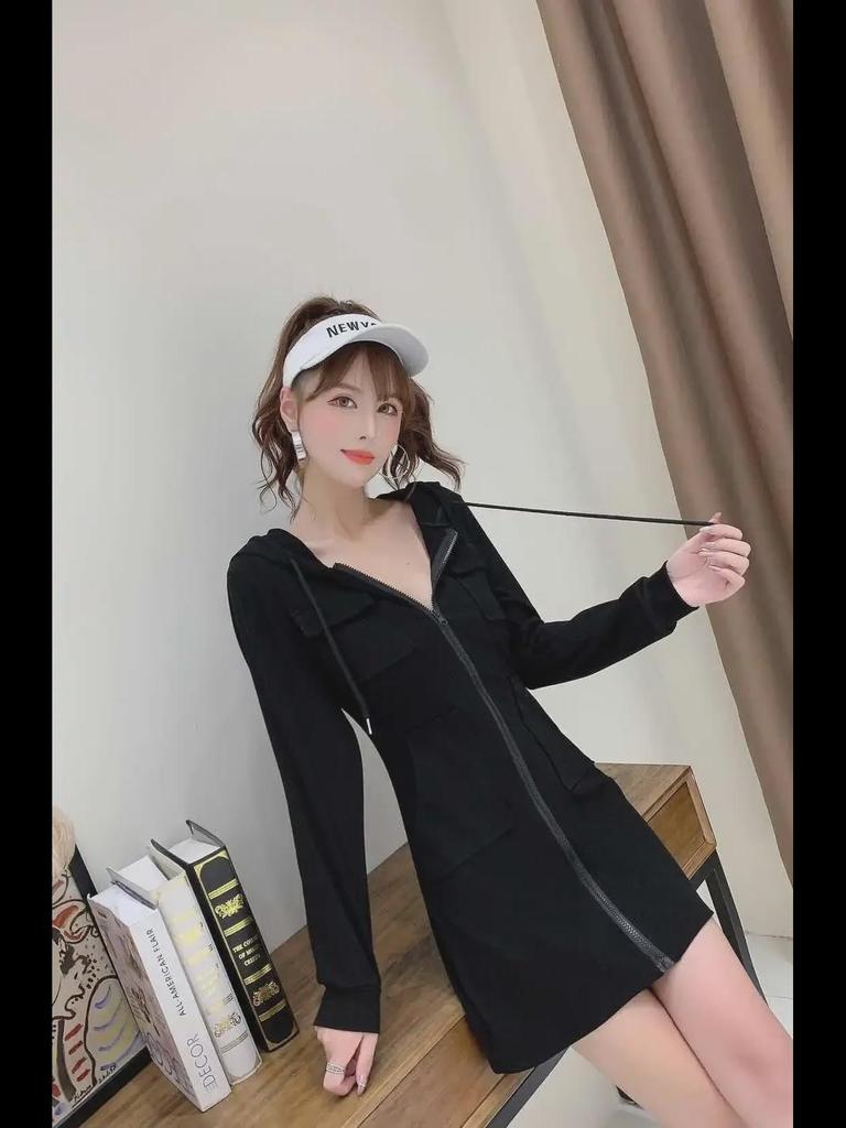 Plush Long-Sleeve Zippered Hoodie Dress - European and American Autumn/Winter Style for Women