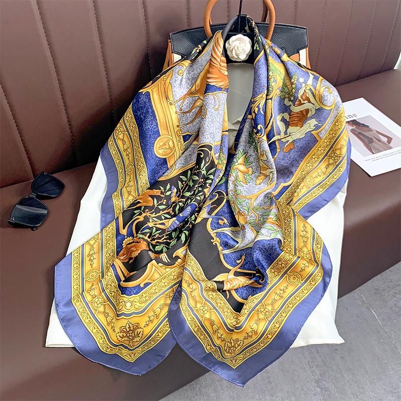 110x110cm Women Silk Square Scarf Hijab Female Design Print Lady Shawl Wraps Foulard Headbands Bufanda Large Bandana Luxury