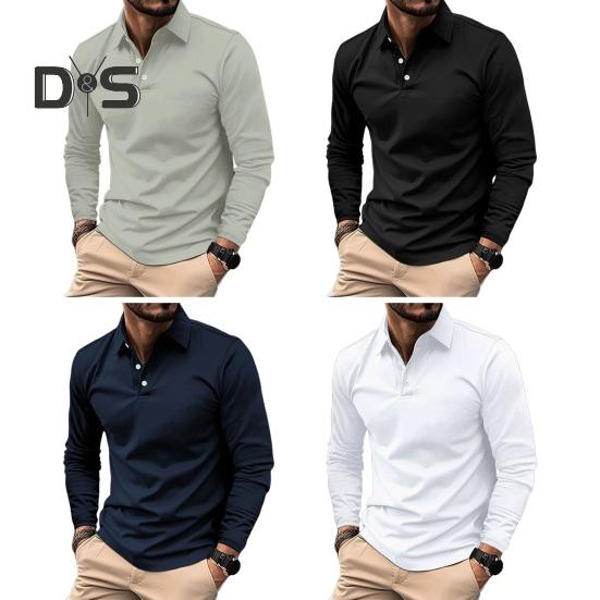 Мужская летняя рубашка на пуговицах с отложным воротником, пуловер с длинными рукавами, средней длины, сплошной цвет, повседневный топ в деловом стиле