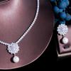 CMM великолепный кубический цирконий цветок падение Для женщин свадебное ожерелье из искусственного жемчуга серьги модные свадебные комплекты ювелирных изделий подарок