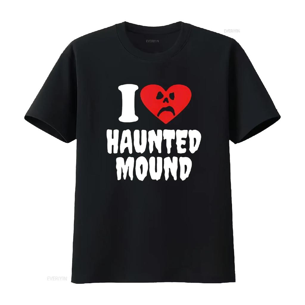 Я люблю Haunt Mound Футболка винтажная стираная Топ для повседневной носки Унисекс Удобный дышащий дизайнерская одежда Универсальный