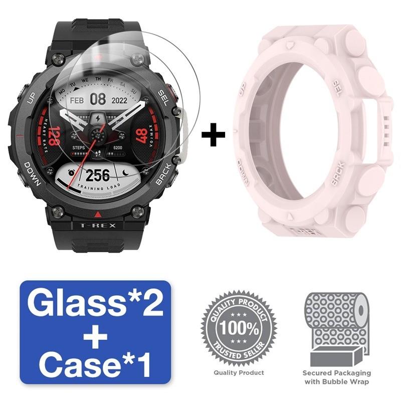 Стекло+чехол для Amazfit T-Rex 2 Защитная пленка для экрана из закаленного стекла и мягкий защитный бампер T Rex 2 Rex2 Чехол Аксессуары