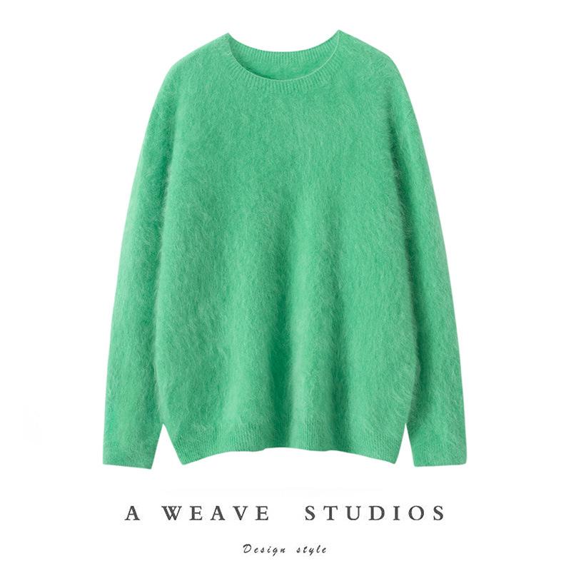 Women's Island Fine 100% Pure Cashmere Brushed Round Neck Loose Knit One-Piece Sweater for Babies
