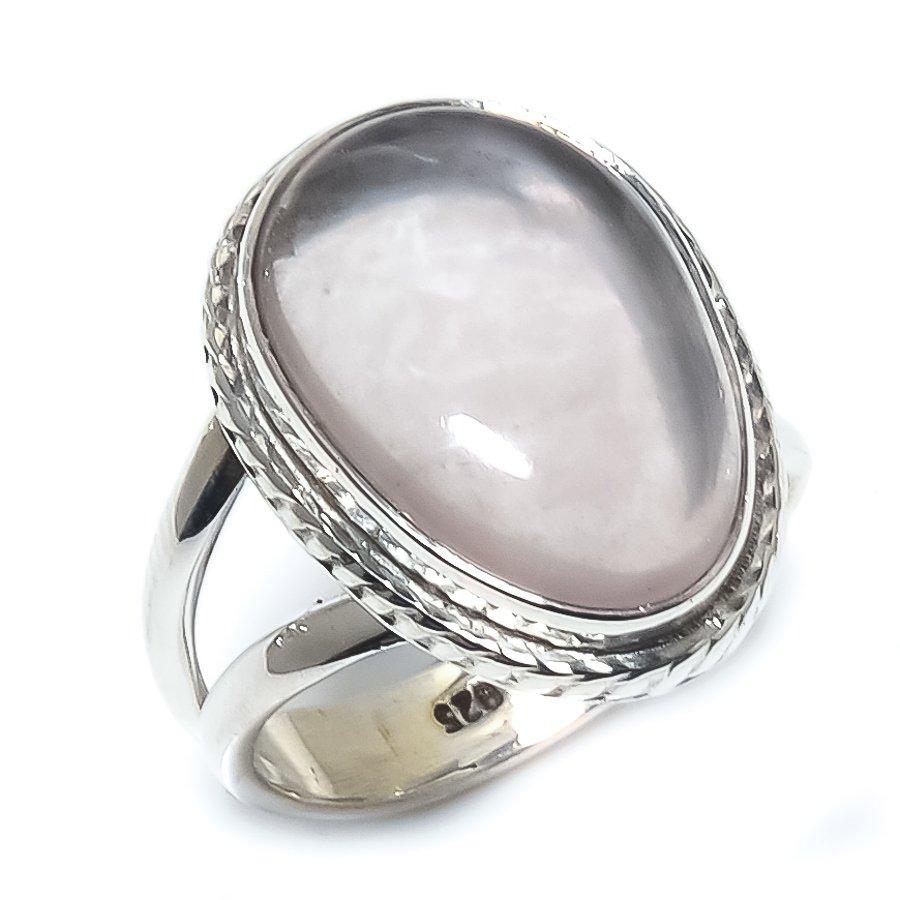 Кольцо из чистого серебра 925 пробы с натуральным розовым кварцем ручной работы, размер 6 r1G09