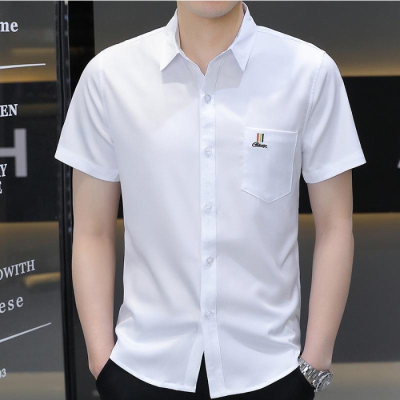 Shirt Men's Versatile Summer Trend Summer Gang Handsome Short-sleeved Ice Silk Shirt Short-sleeved Thin Section of Men's Casual Tops