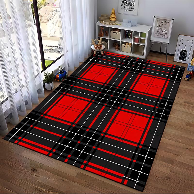 Red and Black Plaid Checkered Carpet for Living Room Home Decoration Suitable for use as an anti-slip for living room bedroom sofas