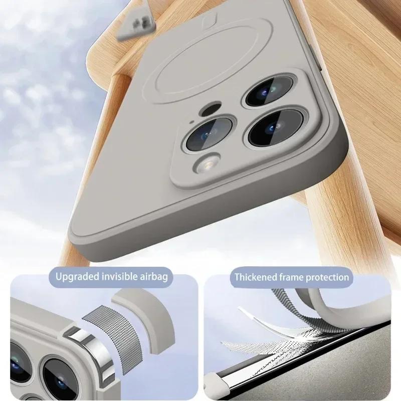 Чехол из жидкого силикона для iPhone 16 17 15 14 13 12 11 Pro Max Plus Mini Air Для Magsafe Магнитная Беспроводная Зарядка Мягкая Крышка funda