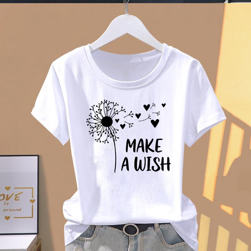 (Asian Size) Graphic Tee T Clothing Love Sweet Letter Style Casual Fashion Print Female Casual Women's Top Lady Short Sleeve T-shirt
