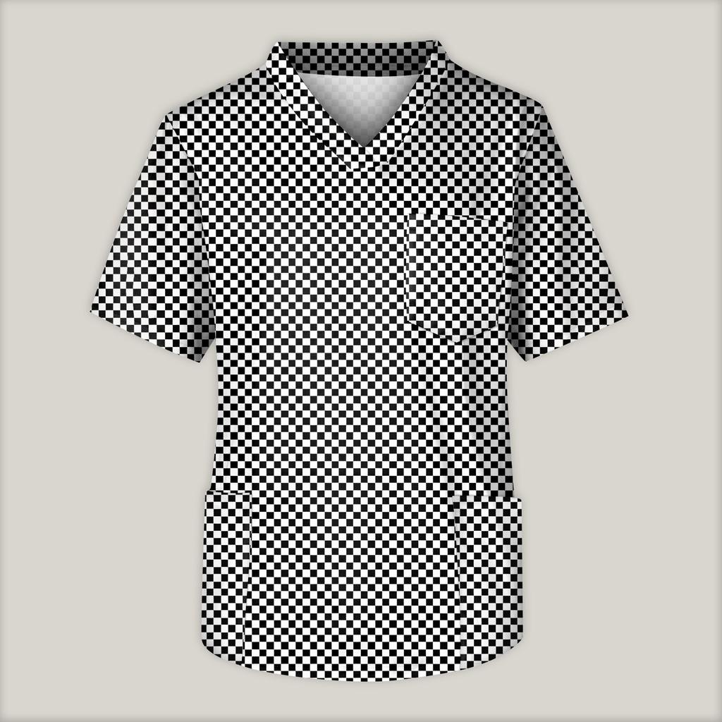 Мужская рабочая блузка с короткими рукавами и v-образным вырезом с принтом, топ с нагрудным карманом