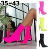 11cm High Heels Women's Fashion Sock Boots Stretch Fabric Sexy Pointed Toe Ankle Pumps Stiletto Ladies Shoes Boot Thin Heel Mid-calf  Plus Size