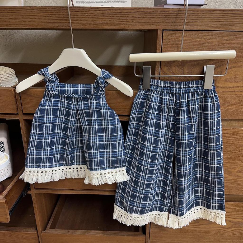 Девочковый клетчатый комплект: топ-майка без рукавов и брюки