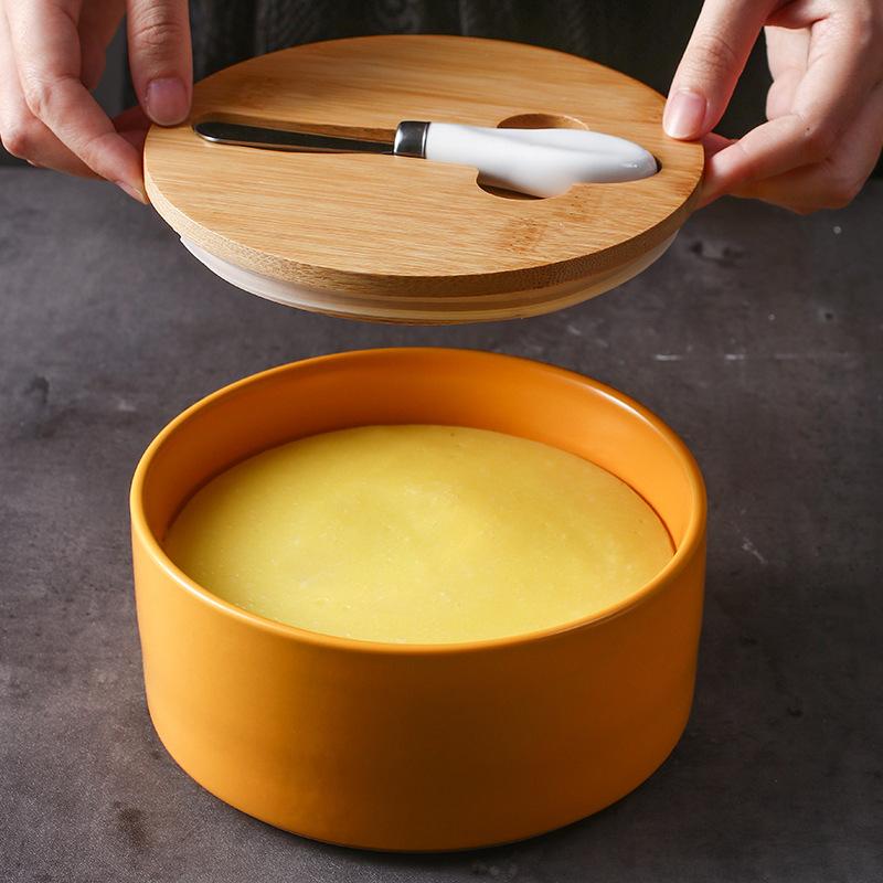 6-дюймовая керамическая коробка для масла с крышкой, герметичная коробка, круглая бытовая коробка для масла с ножом, масленка, сырная коробка, кухонная утварь