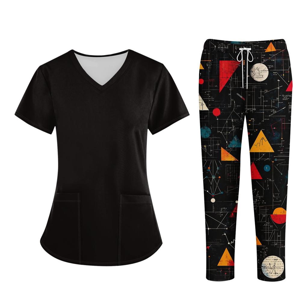 Плюс размерСкраб с принтом Рабочая форма Топы для женщин Крест V-образным вырезом Хэллоуин Принт с короткими рукавами Забавные футболки Спецодежда Футболка с карманами